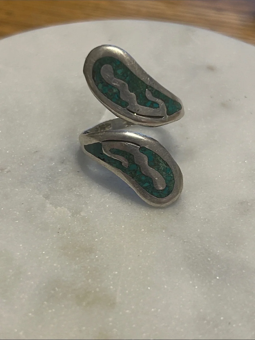 Sterling Silver Turquoise Inlay Wrap Bypass Ring - Women's Green Stone Jewelry